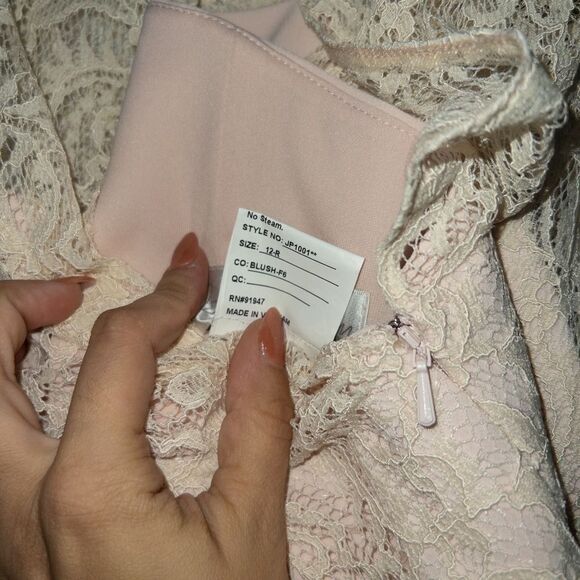 NWT Jenny Peckham Blush Lace & Crepe Column Gown Size 12 - Picture 10 of 10